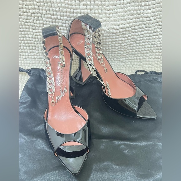Amina Muaddi Patent Leather Flacko Sandals 95 - Picture 5 of 9